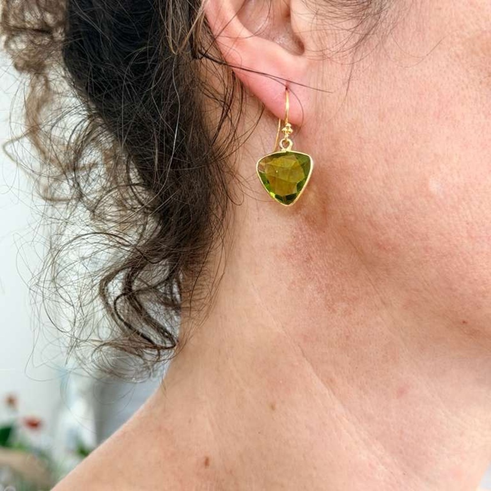 Gold Drop Green Peridot Earrings18k gold over Sterling silver - Picture 6 of 6